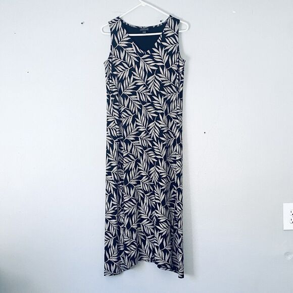 J. Jill Dress Size Small Black Palm Leaf Pattern Sleeveless Midi Lagenlook - Picture 3 of 8
